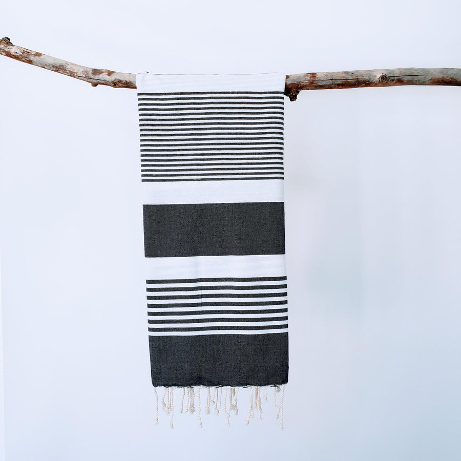 Soft and absorbent chic Turkish bath towel with fringe detail