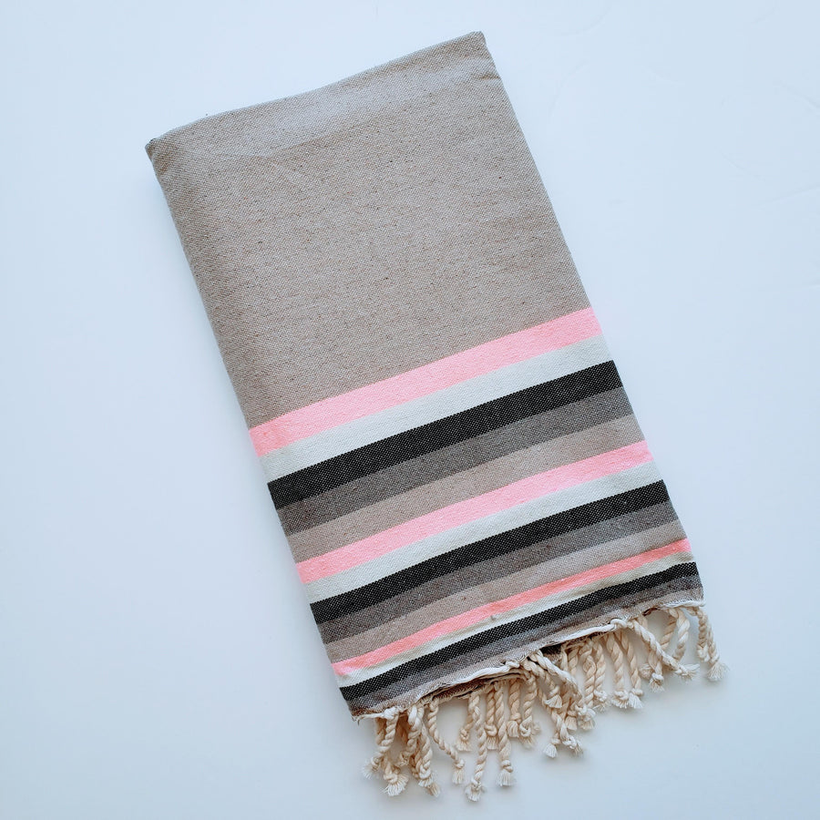 Soft and absorbent chic Turkish bath towel with fringe detail