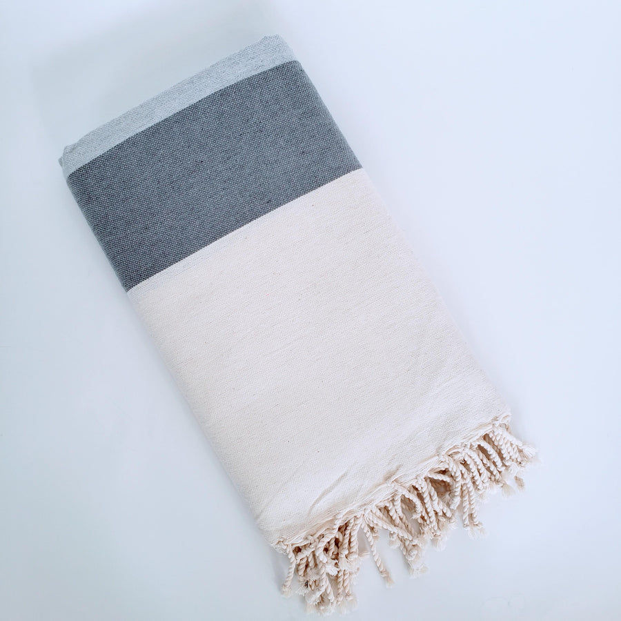  Turkish textile double sized towel in grey & beige 