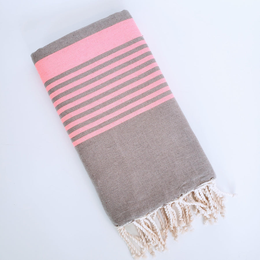  Turkish textile double sized towel and blanket in nutmeg & pink stripes 
