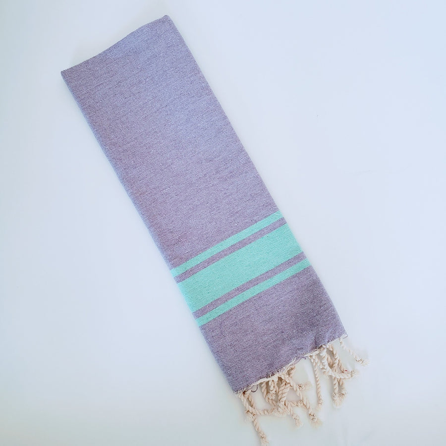  Mini guest lavender towel and blanket in blue stripes with tassels