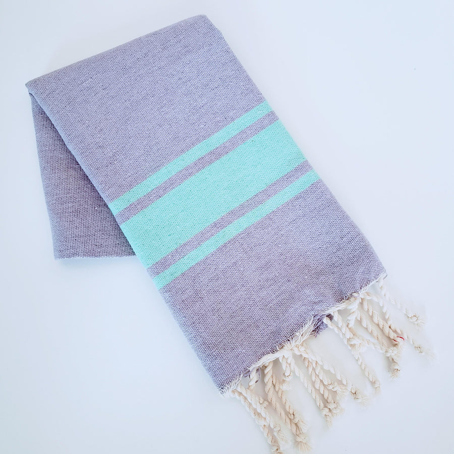  Mini guest lavender towel and blanket in blue stripes with tassels